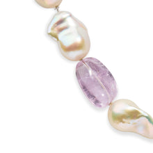 将图片加载到图库查看器,14K Yellow Gold Citrine, Amethyst, and Baroque Pearl Strand Necklace - 18" Inches