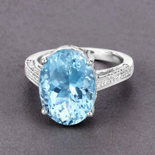 Load image into Gallery viewer, 8.84 Carat Genuine Aquamarine and White Diamond 14K White Gold Ring