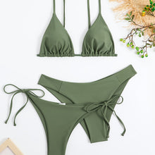 Load image into Gallery viewer, Essential Edge 3-Piece Bikini Set for Women – Solid Color High-Cut Triangle Top Two-Style Bottoms with Side Lace-Up Design & Quick-Drying Comfort – Versatile Women's Swimwear for Summer Pool Beach & Travel