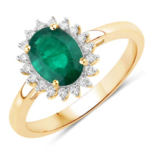 Load image into Gallery viewer, 1.34 Carat Genuine Zambian Emerald and White Diamond 14K Yellow Gold Ring