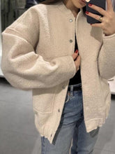 将图片加载到图库查看器,Autumn Casual Full Size Drop Shoulder Snap Down Jacket with Buttoned Front and Pockets