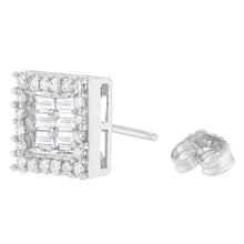 Load image into Gallery viewer, 14K White Gold 1 cttw Round and Baguette Diamond Stud Earrings (H-I, SI1-SI2)