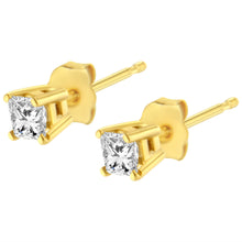 将图片加载到图库查看器,14K Yellow Gold 1/3 Cttw Princess-Cut Square Near Colorless Diamond Classic 4-Prong Solitaire Stud Earrings (J-K Color, I1-I2 Clarity)