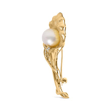 Load image into Gallery viewer, 18K Yellow Gold 2/5 Cttw Diamond and 12MM Cultured South Sea Pearl Flower Pin Brooch (G-H Color, VS1-VS2 Clarity)