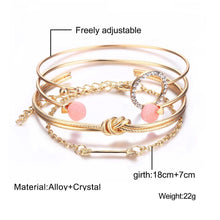 Load image into Gallery viewer, Luxury Modern Gold Crystal Circle Arrow Bracelets Set for Women In Bohemian Pink Opal Adjustable Charm Bracelet Jewelry Style for Women and Ladies