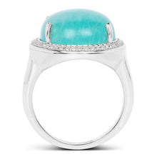 将图片加载到图库查看器,15.09 Carat Genuine Amazanite And White Topaz .925 Sterling Silver Ring