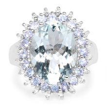 Load image into Gallery viewer, 5.30 Carat Genuine Aquamarine, Tanzanite & White Topaz .925 Sterling Silver Ring