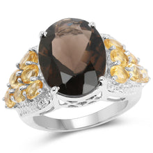 Load image into Gallery viewer, 9.74 Carat Genuine Smoky Quartz, Citrine & White Topaz .925 Sterling Silver Ring