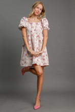 将图片加载到图库查看器,Heart Jacquard Square Neck Puff Sleeve Mini Dress – Romantic Heart Jacquard Dress, Puff Sleeve Dress, Square Neck Mini Dress, Chic Date Night Dress, Elegant Puff Sleeve Dress