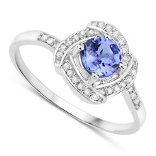 Load image into Gallery viewer, 0.55 Carat Genuine Tanzanite and White Diamond 14K White Gold Ring