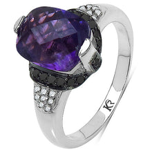 Load image into Gallery viewer, 3.71 Carat Genuine Amethyst, Black Diamond & White Diamond .925 Sterling Silver Ring