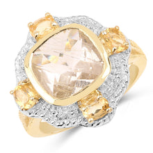 Load image into Gallery viewer, 14K Yellow Gold Plated 4.07 Carat Genuine Golden Rutile and Citrine .925 Sterling Silver Ring