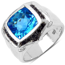 Load image into Gallery viewer, 5.08 Carat Genuine Swiss Blue Topaz and Black Spinel .925 Sterling Silver Ring