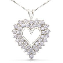 Load image into Gallery viewer, 925 Sterling Silver 4.0 Cttw Diamond Two Row Open Heart 18" Pendant Necklace (I-J Color, I2-I3 Clarity)
