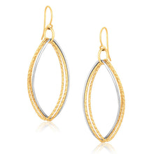 将图片加载到图库查看器,14k Two Tone Gold Textured Triple Oval Shape Drop Earrings