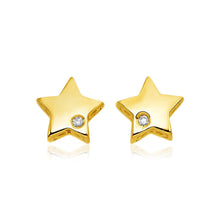 Load image into Gallery viewer, 14k Yellow Gold Polished Star Earrings with Diamonds