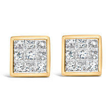 Load image into Gallery viewer, 14K Yellow Gold 1.0 Cttw Princess Cut Diamond Composite Stud Earrings with Screw Backs (J-K Color, SI1-SI2 Clarity)