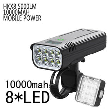 Load image into Gallery viewer, 10000mAh Bicycle Front Light Bicycle 8 LED Front Bike Light Headlight Bike Accessories USB Rechargeable Bicycle Headlight With IP65 Waterproof Lighting Modes Bicycle Light Fits For Bike All Road Bicycle