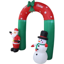 Load image into Gallery viewer, 8 Foot Tall Lighted Christmas Inflatable Santa Claus and Snowman Archway