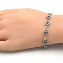 将图片加载到图库查看器,8" Gold Filled Evil Eye Light Blue Bracelet