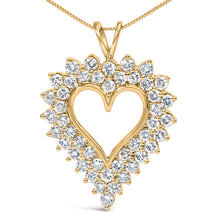 将图片加载到图库查看器,14K Yellow Gold Plated .925 Sterling Silver Brilliant-Cut Diamond Open Heart 18" Pendant Necklace (K-L Color, I1-I2 Clarity)