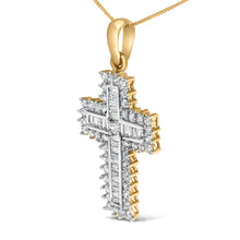 Load image into Gallery viewer, 14K Yellow Gold 2.0 Cttw Multi-Row Diamond Cross Pendant Necklace