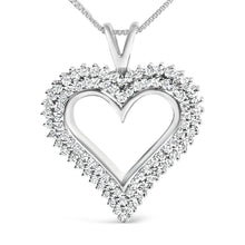 将图片加载到图库查看器,.925 Sterling Silver 1.00 Cttw Lab-Grown Diamond Open Heart Pendant Necklace (F-G Color, VS1-VS2 Clarity) - 18" Inches