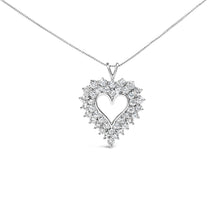 Load image into Gallery viewer, 925 Sterling Silver 4.0 Cttw Diamond Two Row Open Heart 18" Pendant Necklace (I-J Color, I2-I3 Clarity)