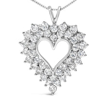 Load image into Gallery viewer, 925 Sterling Silver 4.0 Cttw Diamond Two Row Open Heart 18" Pendant Necklace (I-J Color, I2-I3 Clarity)