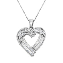 将图片加载到图库查看器,Sterling Silver 7/8 cttw Baguette Diamond Heart Pendant Necklace (I-J, I2-I3)