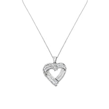将图片加载到图库查看器,Sterling Silver 7/8 cttw Baguette Diamond Heart Pendant Necklace (I-J, I2-I3)