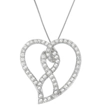 Load image into Gallery viewer, 14K White Gold 1.0 Cttw White Diamond Awareness Ribbon & Open Heart 18" Pendant Necklace (H-I Color, I1-I2 Clarity) - White Diamond Ribbon