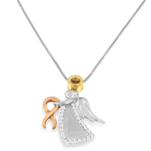 将图片加载到图库查看器,10K Tri-Color Gold Diamond-Accented Angel Awareness Ribbon Pendant Necklace (H-I Color, I1-I2 Clarity)
