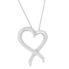 Load image into Gallery viewer, .925 Sterling Silver Open Heart-Shaped Awareness Ribbon Pendant Necklace