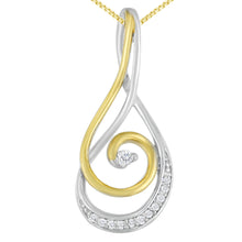 Load image into Gallery viewer, Espira 10K Two-Tone Gold Round Cut Diamond Sparkling Spiral Pendant Necklace (1/6 cttw, J-K Color, I2-I3 Clarity)