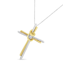 将图片加载到图库查看器,10K Two-Tone Yellow & White Gold Diamond-Accented Cross 18" Pendant Necklace (J-K Color, I2-I3 Clarity)