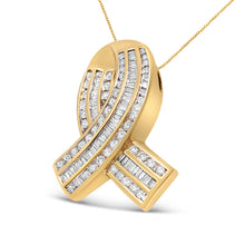 将图片加载到图库查看器,14K Yellow Gold 2 5/8 cttw Channel Set White Diamond Awareness Ribbon Pendant Necklace (G-H Color, VS1-VS2 Clarity) - NO CHAIN
