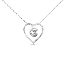 Load image into Gallery viewer, .925 Sterling Silver 1/4 Cttw Brilliant-Cut Diamond Open Heart Twisted Awareness Ribbon 18" Pendant Necklace (H-I Color, I1-I2 Clarity)