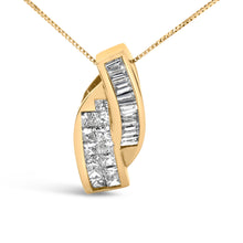将图片加载到图库查看器,14k Yellow Gold 1 1/3 Cttw Princess and Baguette-cut Diamond Double Curved Pendant Necklace (H-I Color ,VS1-VS2 Clarity) - NO CHAIN INCLUDED