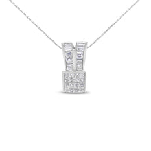 Load image into Gallery viewer, 14K White Gold 1 5/8 cttw Princess and Baguette Cut Diamond Heart Ribbon Pendant Necklace (G-H, VS1-VS2)