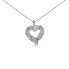 Load image into Gallery viewer, 14K Yellow Gold Plated .925 Sterling Silver 1.00 Cttw Baguette Diamond Composite Open Heart 18" Inch Pendant Necklace (I-J Color, I1-I2 Clarity)