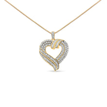 Load image into Gallery viewer, 14K Yellow Gold Plated .925 Sterling Silver 1.00 Cttw Baguette Diamond Composite Open Heart 18" Inch Pendant Necklace (I-J Color, I1-I2 Clarity)
