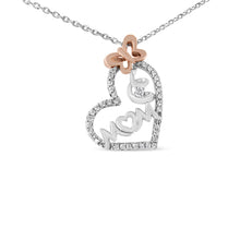 Load image into Gallery viewer, Two Tone .925 Sterling Silver 1/5 cttw Diamond "Mom" and Heart Pendant Necklace (H-I, I1-I2)