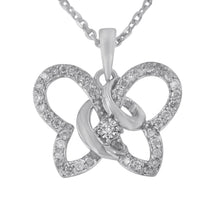 Load image into Gallery viewer, .925 Sterling Silver 1/4 cttw Prong-Set Diamond Butterfly 18" Pendant Necklace (H-I Color, I1-I2 Clarity)