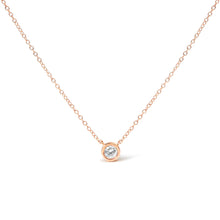 将图片加载到图库查看器,10K Rose Gold 1/5 Carat Round Brilliant-Cut Diamond Modern Bezel-Set Solitaire 16"-18" Pendant Necklace (H-I Color, SI2-I1 Clarity)