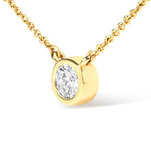 将图片加载到图库查看器,10K Yellow Gold 1/2 Carat Round Brilliant-Cut Diamond Modern Bezel-Set Solitaire 16"-18" Pendant Necklace (H-I Color, SI2-I1 Clarity)