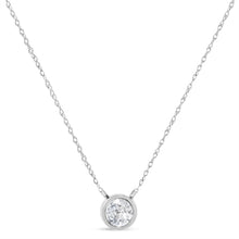 将图片加载到图库查看器,AGS Certified 10K White Gold 1/3 Cttw Bezel Set Round Diamond Solitaire 16-18" Adjustable Pendant Necklace (I-J Color, SI1-SI2 Clarity)