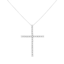 将图片加载到图库查看器,.925 Sterling Silver 3.0 Cttw Round Shape Diamond 1-1/2" Cross Pendant with Box Chain Necklace (I-J Color, I2-I3 Clarity) - 18"