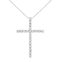 Load image into Gallery viewer, .925 Sterling Silver 4.0 Cttw Diamond 2-1/4" Cross Pendant with Box Chain Necklace (I-J Color, I1-I2 Clarity) - 18"
