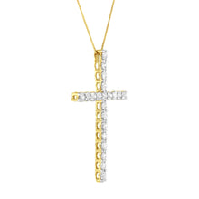 Load image into Gallery viewer, 10K Yellow Gold Plated .925 Sterling Silver 4.0 Cttw Round Cut Diamond Cross Pendant Necklace (J-K Color, I1-I2 Clarity) - 18"